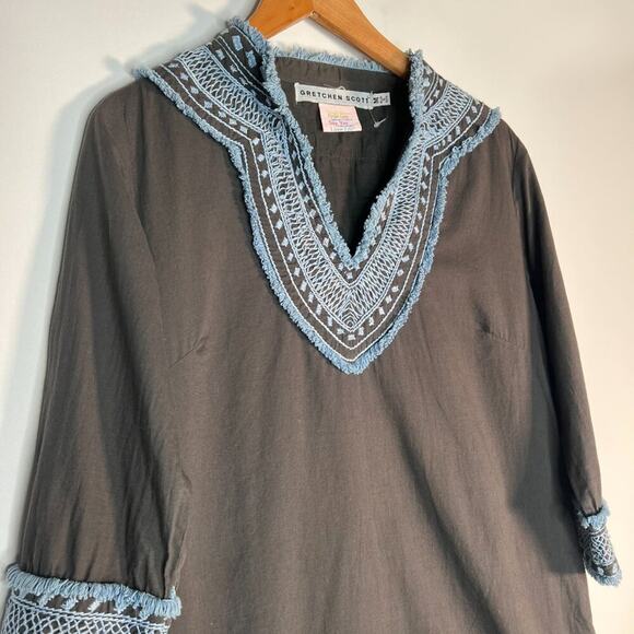Gretchen Scott Binge Embroidered Tunic Dress Charcoal Grey Blue - Picture 5 of 15